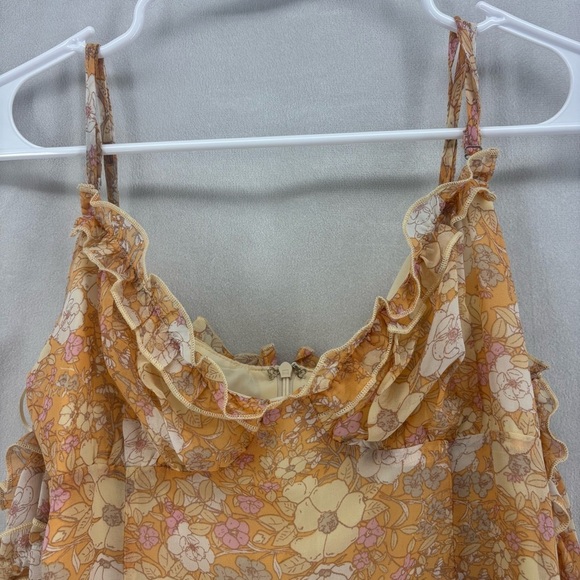 Le Lis Women’s Medium Orange Retro Floral Mini Off the shoulder dress summer - Picture 6 of 10